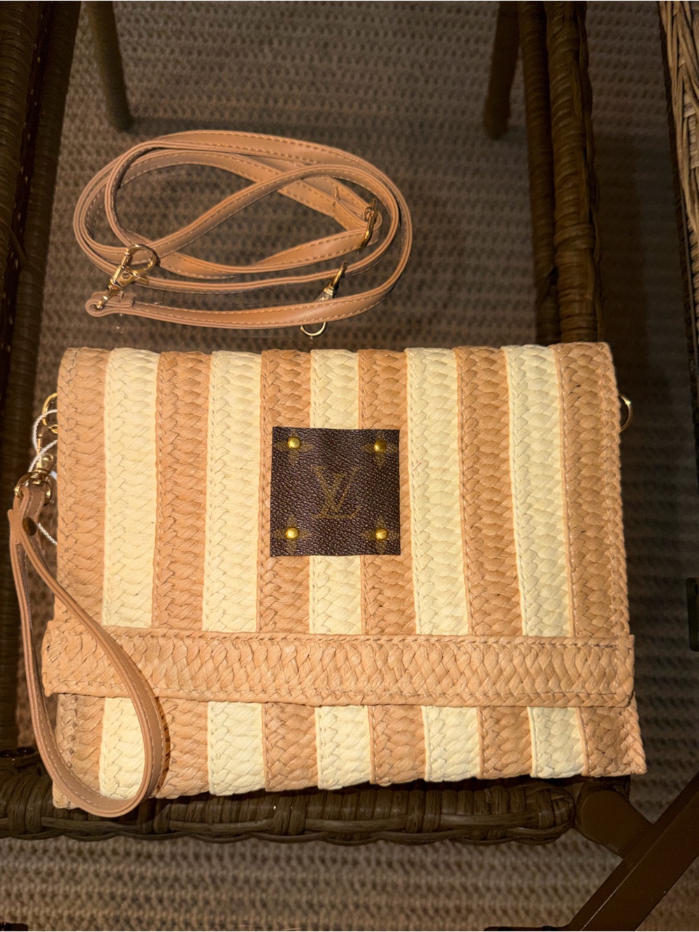Striped Woven Crossbody Bag - Cream & Tan